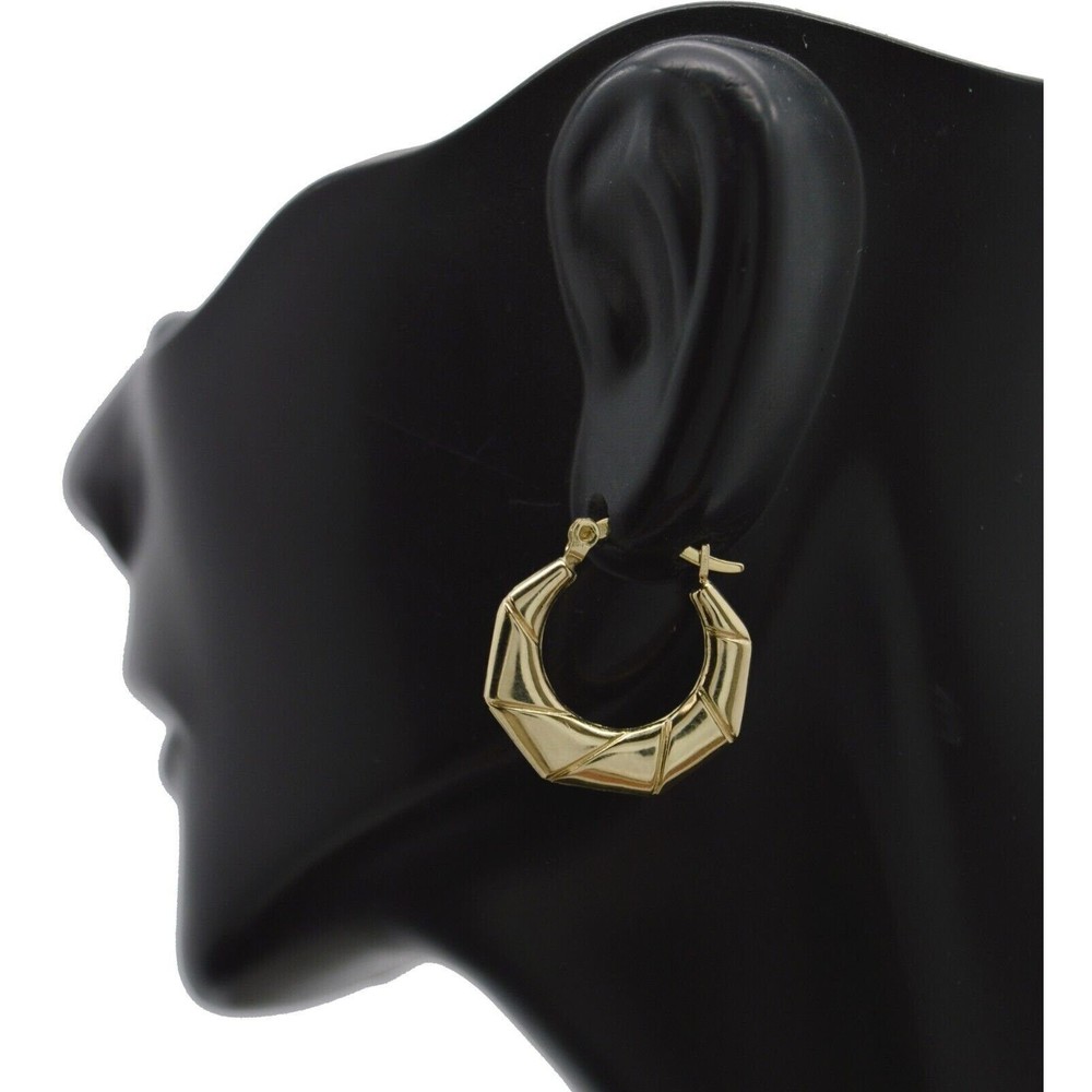 Real 10k Solid Yellow Gold Faceted Creole Hoop Earrings 19.0mm 1.2gr